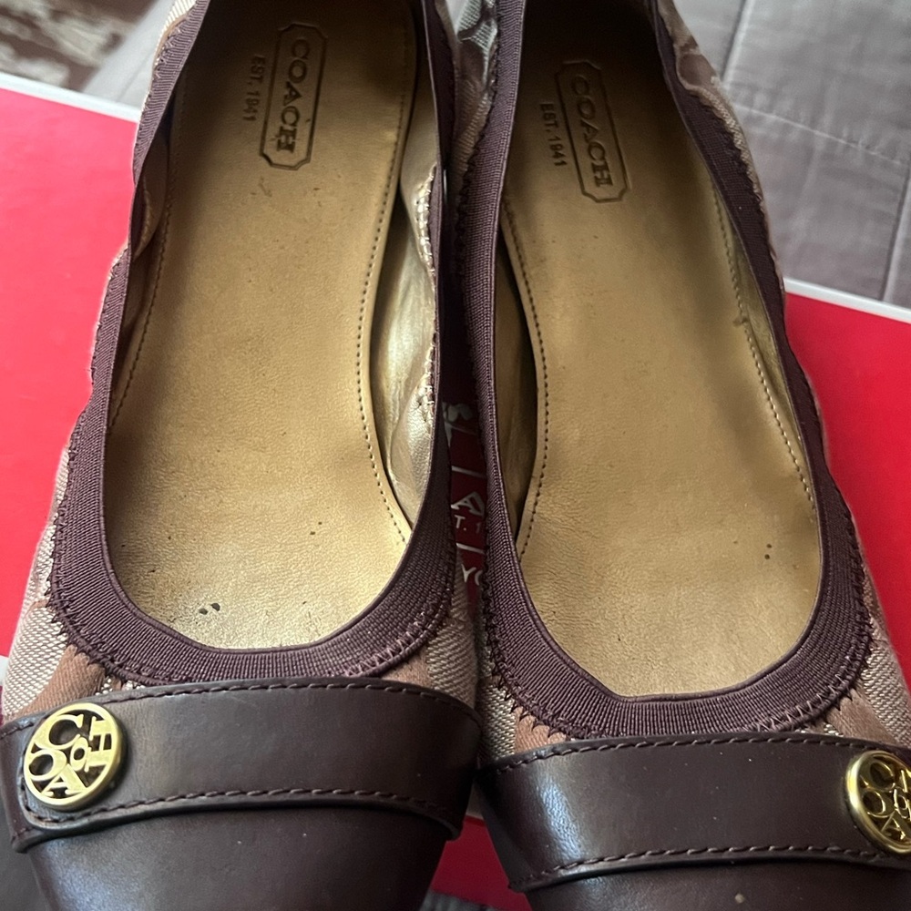 Coach Brown Leather Flats with Gold Embellishment